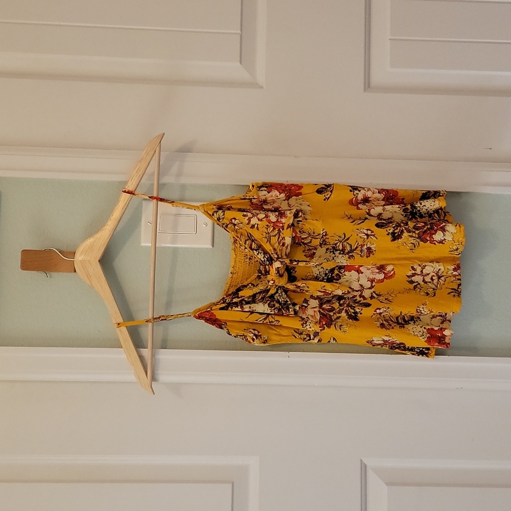 Mustard orange floral tank with BOW